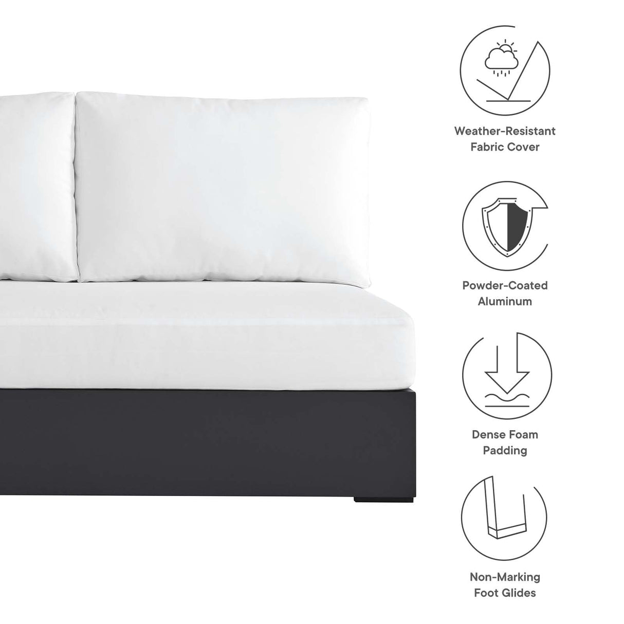 Modway Tahoe Aluminum Modular Left-Facing Outdoor Patio Loveseat in Gray White with Weather-Resistant Cushions, Couch for Garden Backyard, Poolside Modway