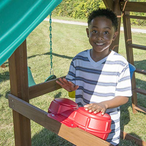 Swing-N-Slide WS 8354 Knightsbridge Super Wooden Swing Set with Two Slides, Play Set, Monkey Bars, Climbing Wall, Music Play & Climbing Wall, Wood, Green Swing-N-Slide