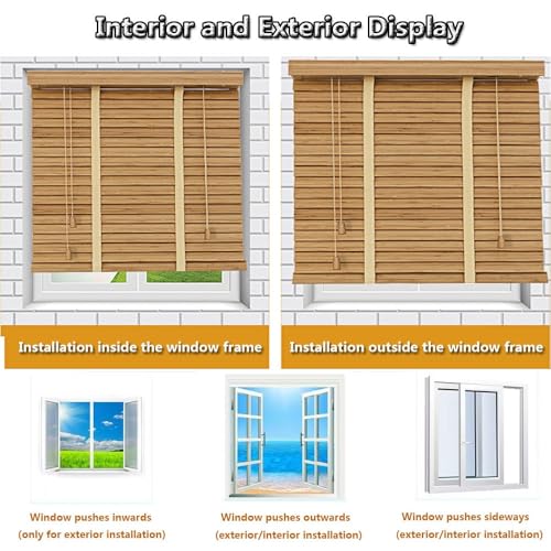 2" Slats Bamboo Blinds for Windows Blackout Shades Horizontal Window Blinds W20-72" H48 60" 64" 72" Blinds for Light ControlInside/Outside Mount Shades, Cordless(72" W x48 H) WoodArtSupply