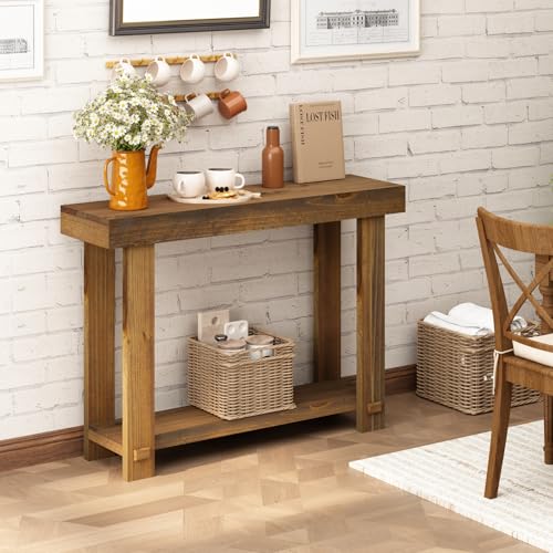 HOKYHOKY Solid Wood Console Table for Entryway, 42.5" Farmhouse Entryway Tables Thickened Tabletop and Legs Rustic Narrow Skinny Behind Couch Sofa Table for Living Room, Hallway, Foyer HOKYHOKY