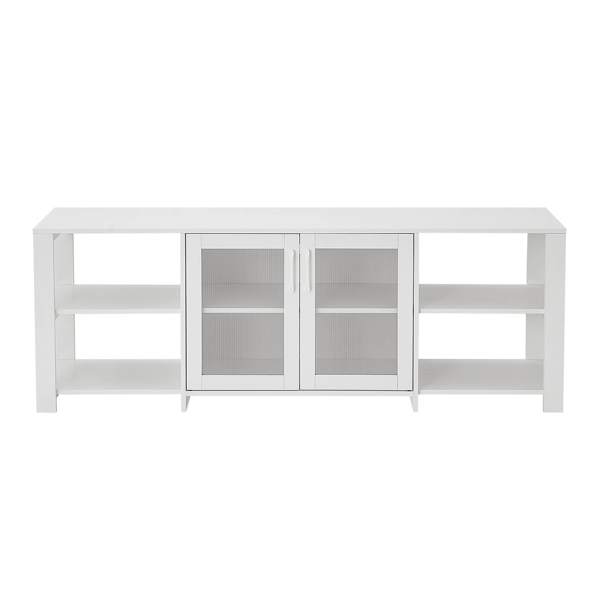 Panana TV Stand Television Stands Cabinet with 2 Doors 4 Open Cubby Storage Cabinets for Living Room Bedroom for TVs up to 70 Inches (White, 62.99 inch) Panana