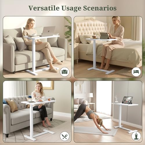 Mobile Standing Desk, Adjustable Height Desk with Hidden Casters, Portable Laptop Computer Table with Rolling Wheels, for Sit Stand Workstation, Compact and Sturdy for Home, Office, Dorm, White SageNest