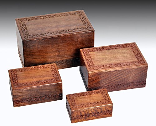 Solid Rosewood Border Engraving Handcarved Cremation Urn - Medium, Wooden Urn MEMORIALS 4U