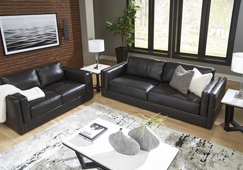 Signature Design by Ashley Amiata Modern Leather Match Loveseat with Non-skid Legs, Black Signature Design by Ashley