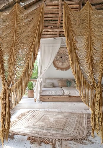 Macrame Curtain Boho Curtain Room Divider Doorway Wall Decor Fiber Yarn Art Craftsmanship Bedroom Wedding Backdrop 41" W x 75" L(1 Panel Flber