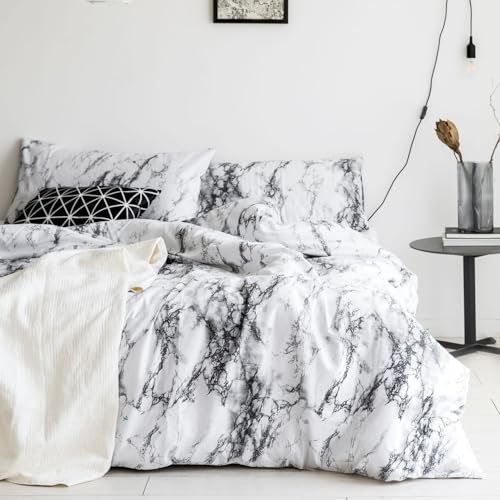 Wake In Cloud - Marble Comforter Set, Neutral Modern Aesthetic for Men Women, Soft Lightweight Bedding, 3 Pieces, Black White, Twin/Twin XL Size Wake In Cloud