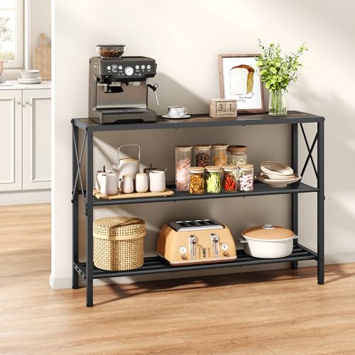 Hoctieon Industrial Console Table, 3 Tier Entryway Table, Hallway Table, Narrow Sofa Table with Shelves, Entrance Table for Entryway, Living Room, Foyer, Hallway, Office, Grey Hoctieon