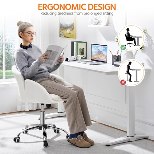 Yaheetech White Desk Chair Vanity Chair with Back Modern Faux Leather Swivel Rolling Office Computer Armchair for Living Room, Bedroom Yaheetech