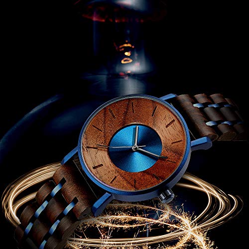 WASTIME Wooden Watch for Men Women, Stylish Chronograph Military Casual Calendar Wood Watches (B-Blue) WASTIME