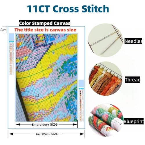 Dragonfly and Wild Flowers Stamped Cross Stitch Kits for Beginners Easy 11CT Needlepoint DIY Embroidery Counted Cross Stitch Kits Art Craft Wall Decoration and Gift 40x40cm(1)