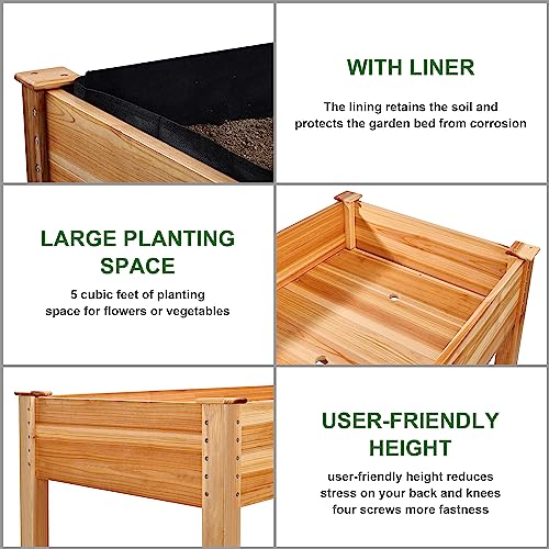 Elevon 48x24x30in Raised Garden Bed, Elevated Wood Planter Box Stand for Backyard, Patio, Balcony w/Bed Liner, 200lb Capacity Elevon