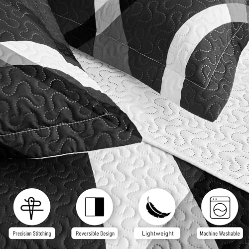 weesire Black and White Bedding Quilt King Size with 2 Shams, Modern Stripe Comforter Sets Classic Line Pattern Bedspreads Grey and White Coverlet, 96''x106'' weesire