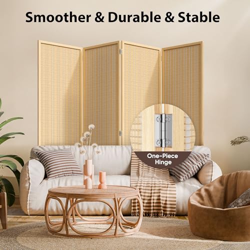 JOSTYLE Room Divider 4 Panel Folding Privacy Screen, Bamboo Room Divider Screen - 6 ft. Tall Wall Divider for Room Separation Freestanding Partition Separators, Beige JOSTYLE