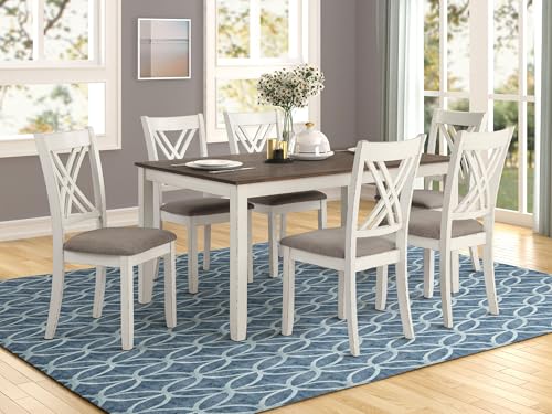 Coaster Home Furnishings - Fortress - Wood - 7-Piece Rectangular Dining Table Set – Farmhouse Style with Double-Cross Back Armless Side Chairs - Dining Room - Vintage White, Chestnut Brown - 190721 Coaster Fine Furniture