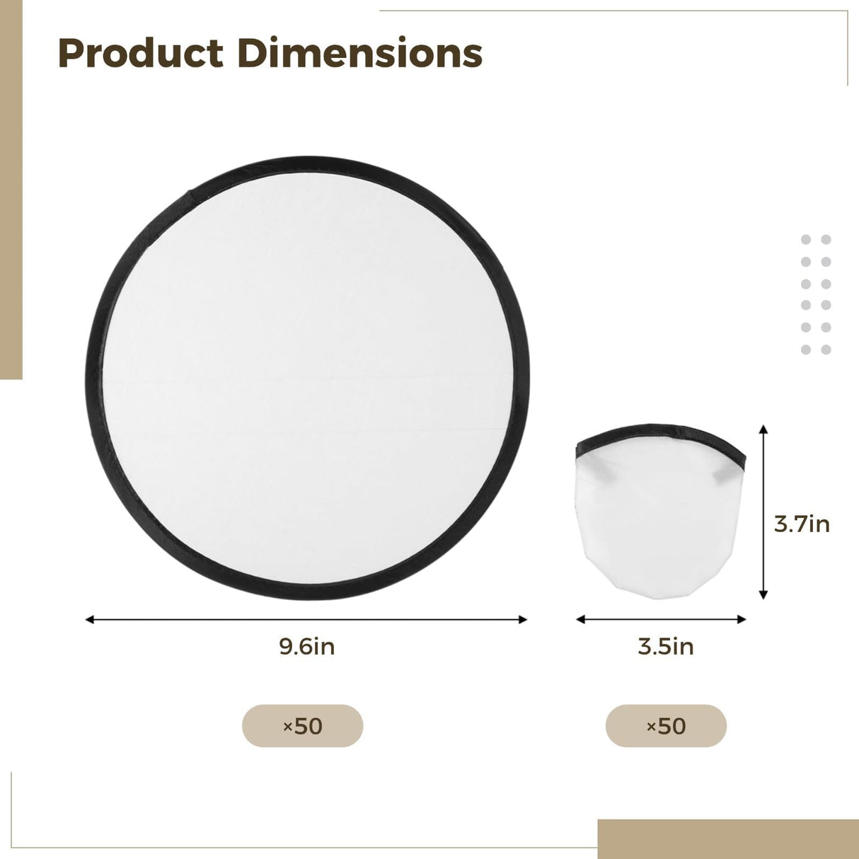 50 PCS White Foldable Flying Disc Fans, DIY Fabric Fans with Pouches, Sublimation Blank DIY Folding Fan Set, 9.6 Inches DIY Handheld Round Fabric Fan for Summer Days, Parties, Outdoor Activities TIMCORR