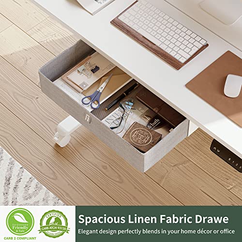 FEZIBO 48 x 24 Inches Standing Desk with Drawer, Adjustable Height Electric Stand up Desk with Storage, Sit Stand Home Office Desk, Ergonomic Computer Desk, White FEZIBO