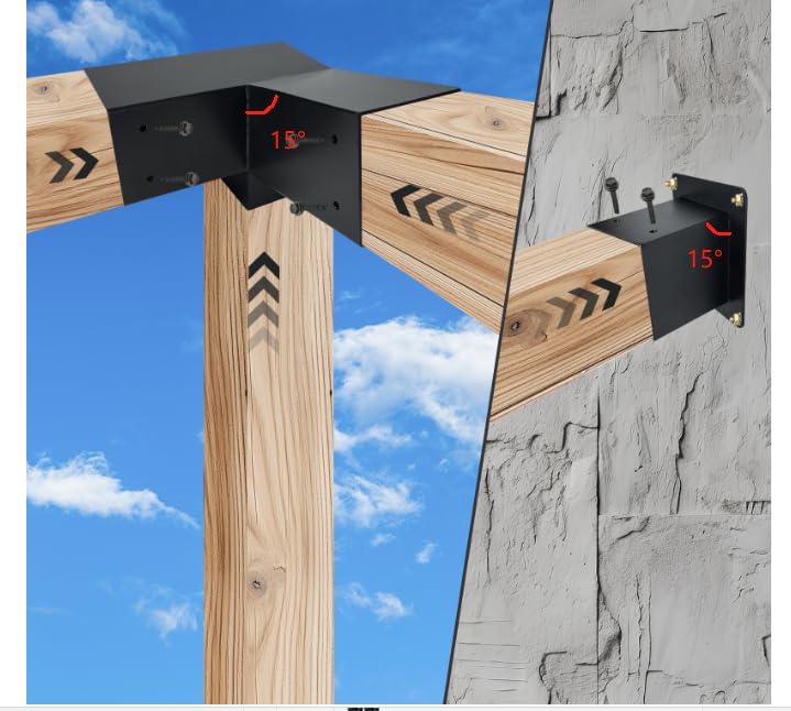 DEVALLEY 3-Way T-Shape Pergola Bracket Kit,Woodwork Brackets with Screws for 4x4(Actual:3.5"x3.5") Wood Beams for Patio Pergola,Log Cabin Gazebo W/Hardware(1Pack) DEVALLEY