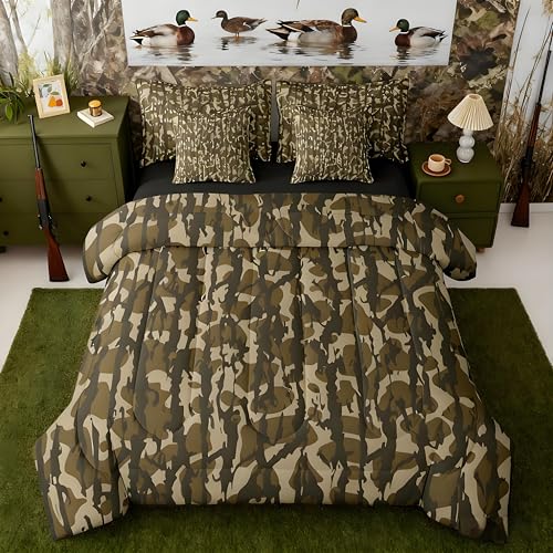 Feelyou Camouflage 7 Piece Bedding Set, Twin Size Kids Camo Bed in a Bag, Military Style Bed Set Includes Comforter, Sheet Set, Pillowcases & Pillow Covers Breathable Soft Army Green Room Decor Feelyou