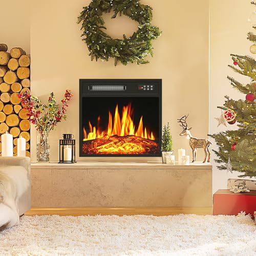 PRETZI 18" Electric Fireplace Insert, Recessed Fireplace Heater with 8H Timer, Remote & Control Panel, Fireplace Insert for TV Stand with Adjustable LED Realistic Flame, 750/1500W PRETZI