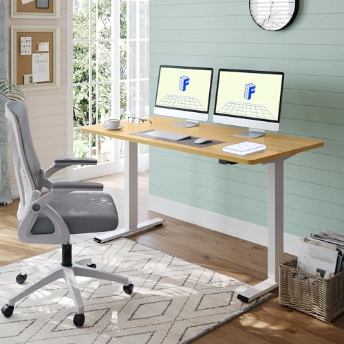 FLEXISPOT Electric Standing Desk Whole Piece 55 x 28 Inch Desktop Adjustable Height Desk Home Office Computer Workstation Sit Stand up Desk (White Frame + 55" Maple Top, 2 Packages) FLEXISPOT