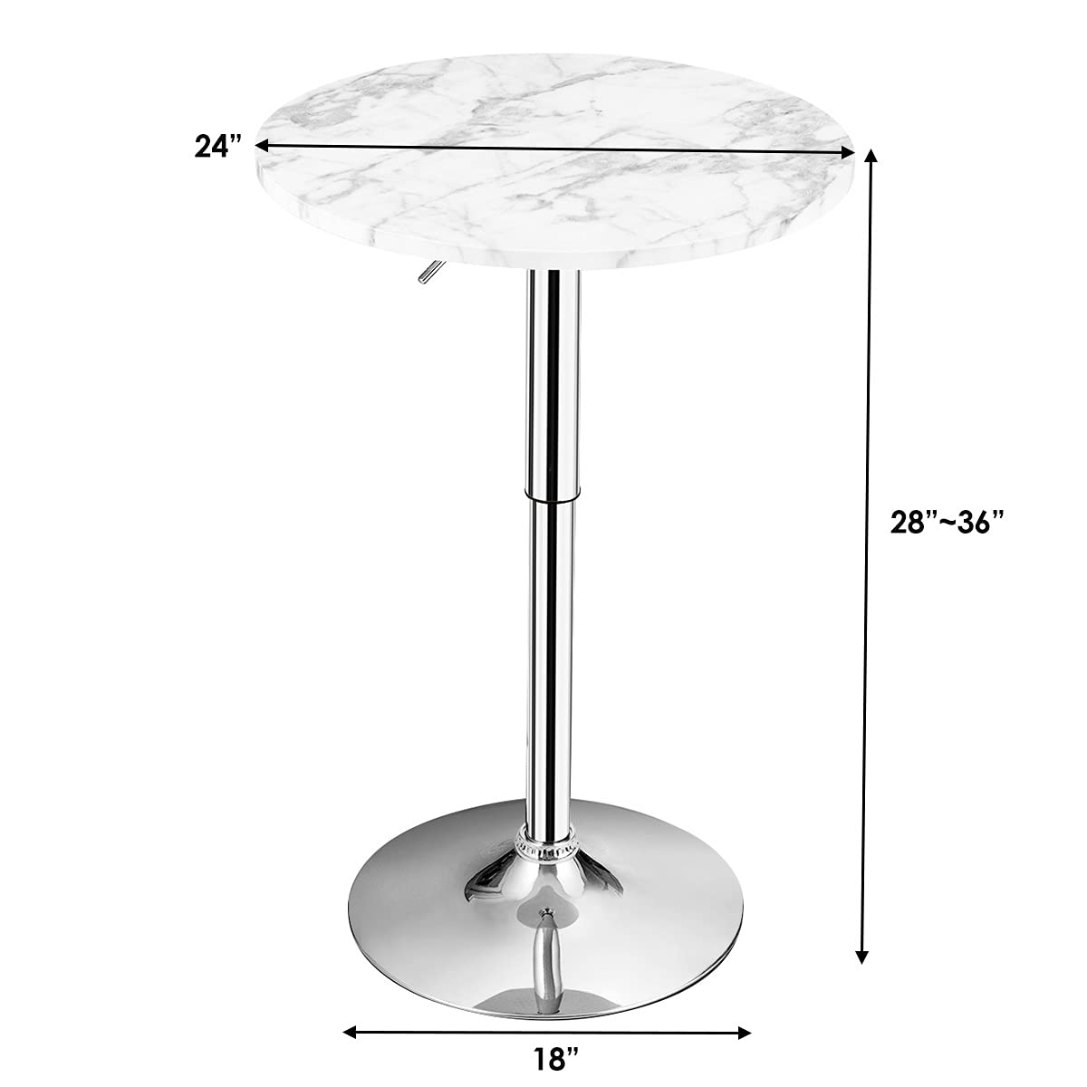 Giantex Round Pub Table Height Adjustable, 360° Swivel Cocktail Pub Table with Sliver Leg and Base for Home, Bar Table (White) Giantex