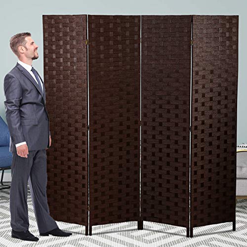 Meet Perfect 4-Panel Room Divider Privacy Screen,6 FT Wooden Woven Folding Screen,Foldable Mesh Wall Divider, Freestanding Room Partitions/Separator/Dividers Double-Weaved with Two-Way Hinges- Brown Meet perfect