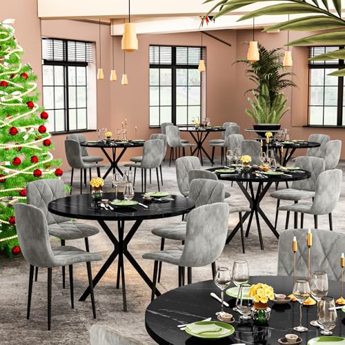LTTROMAT Round Dining Table Set for 4, 39 Inch Circular Kitchen Table and Chair Set for 4 Person, 5-Pieces Dining Table Set with 4 Grey Velvet Chairs & Metal Frame for Small Space Home Kitchen LTTROMAT