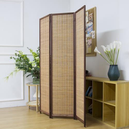 Pawlabay 3 Panel Bamboo Room Divider Screen,5.6 FT Tall Bamboo Divider Folding Panel Screen,Freestanding Panel Divider for Room Seperation,Brown PawlaBay