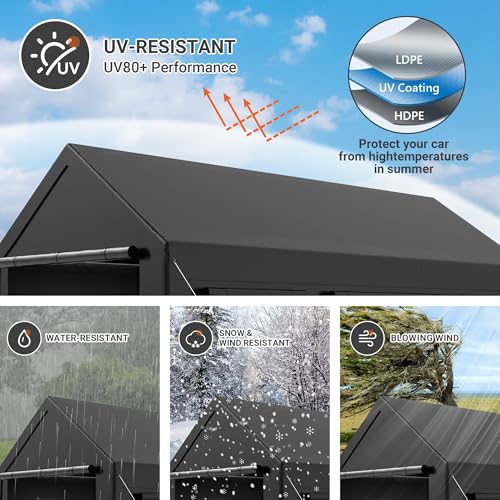AirWire Carport, 12x20 FT Heavy Duty Carport, Portable Garage with Roll-Up Windows & Side-Opening Door, Car Canopy Reinforced Four-Hole Base for Car, Truck, Boat, Motorcycle AirWire