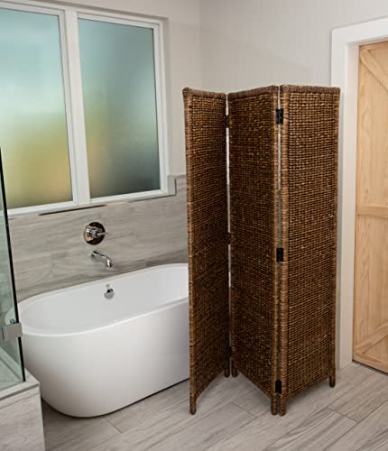 BIRDROCK HOME 3 Panel Seagrass Room Divider - Brown Wash - Folding Sections - Partition Screen - Hand Woven Abaca - Home Decor BIRDROCK HOME