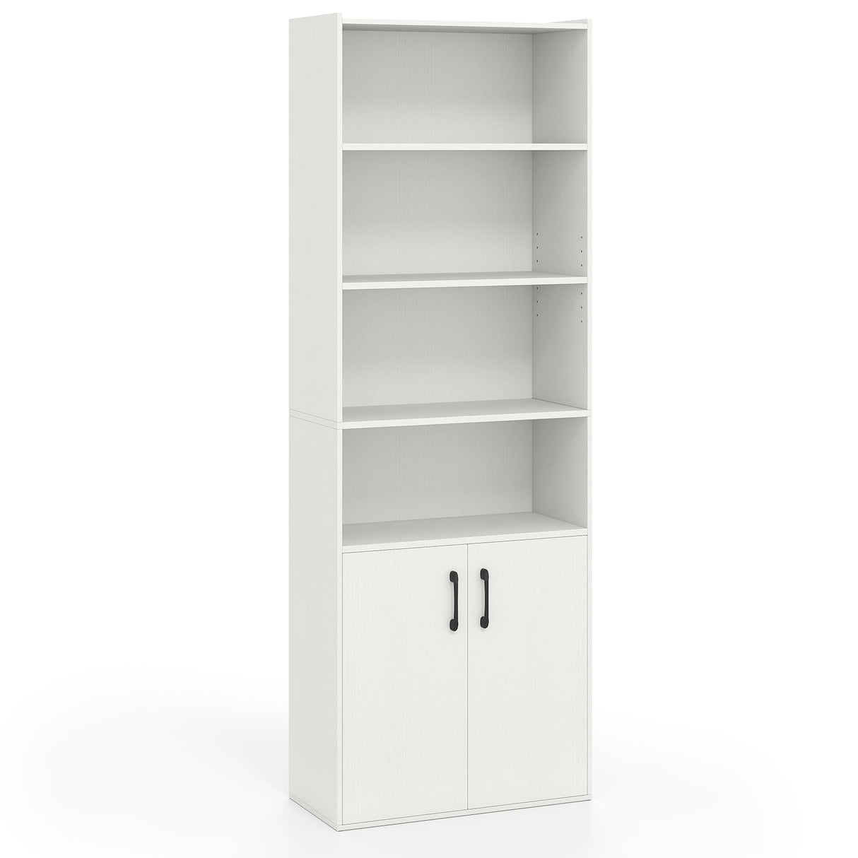 IFANNY 4 Shelf Bookcase with Doors, 70'' Tall Bookshelves and Bookcases, Vertical Bookshelf Tower, Wood Storage Shelves, Modern Book Shelf for Bedroom, Living Room, Home Office (White, 70''H) IFANNY