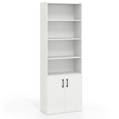 IFANNY 4 Shelf Bookcase with Doors, 70'' Tall Bookshelves and Bookcases, Vertical Bookshelf Tower, Wood Storage Shelves, Modern Book Shelf for Bedroom, Living Room, Home Office (White, 70''H)