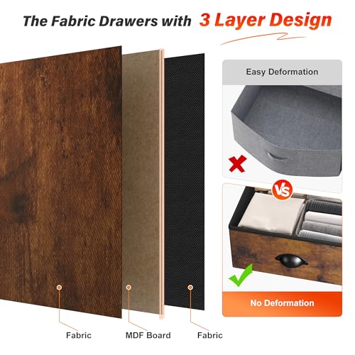 EnHomee Dresser TV Stand Entertainment Center with Fabric Drawers Media Console Table with Wood Open Shelves for 55" TV Storage Drawer Dresser for Bedroom, Living Room, Entryway, Rustic Brown EnHomee