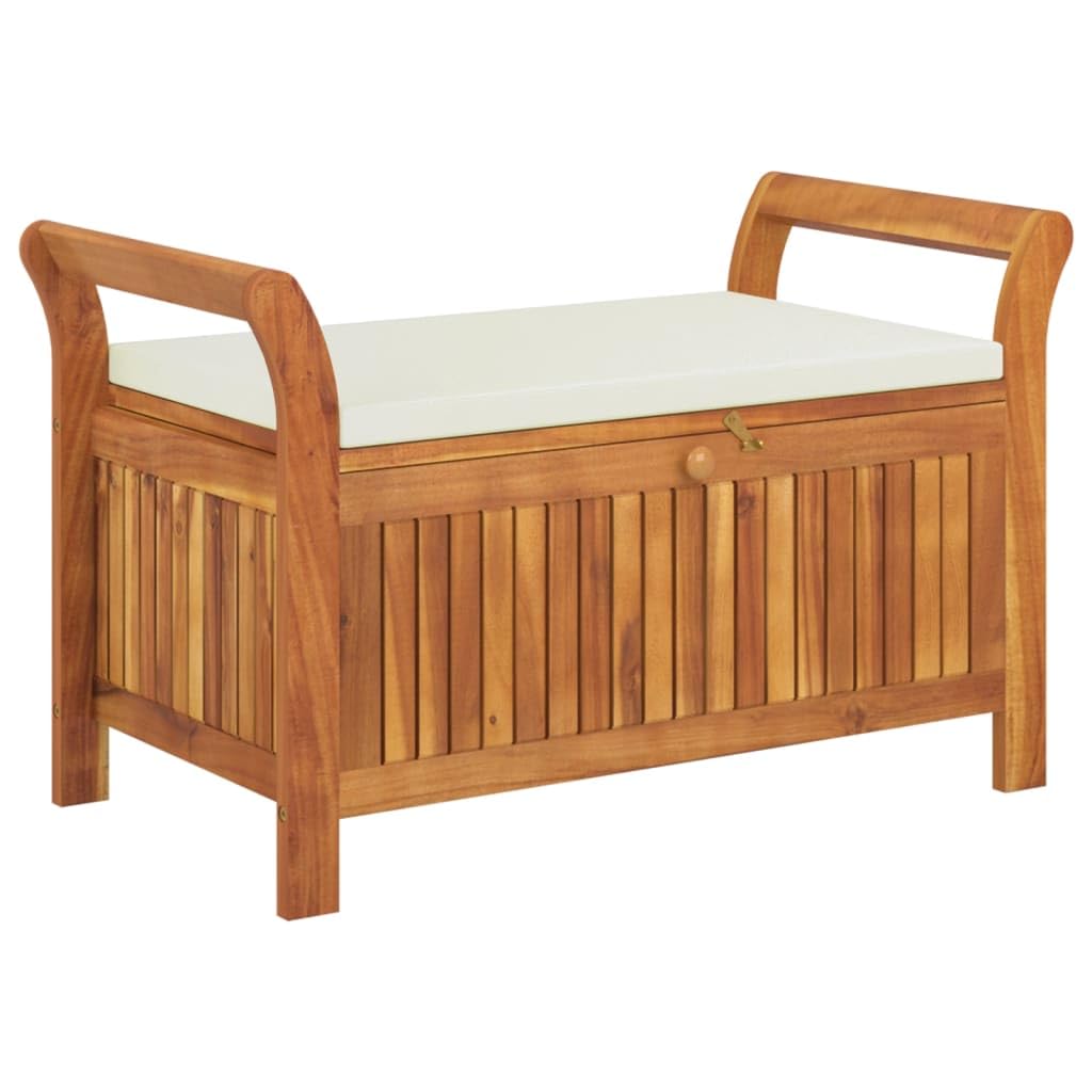 vidaXL Garden Storage Bench, Solid Acacia Wood, White Cushion Included, Classic Outdoor Design, Patio & Garden Seating, 35.8" x 19.7" x 23.6", Patio & Deck Organizer, Durable Wooden Furniture vidaXL