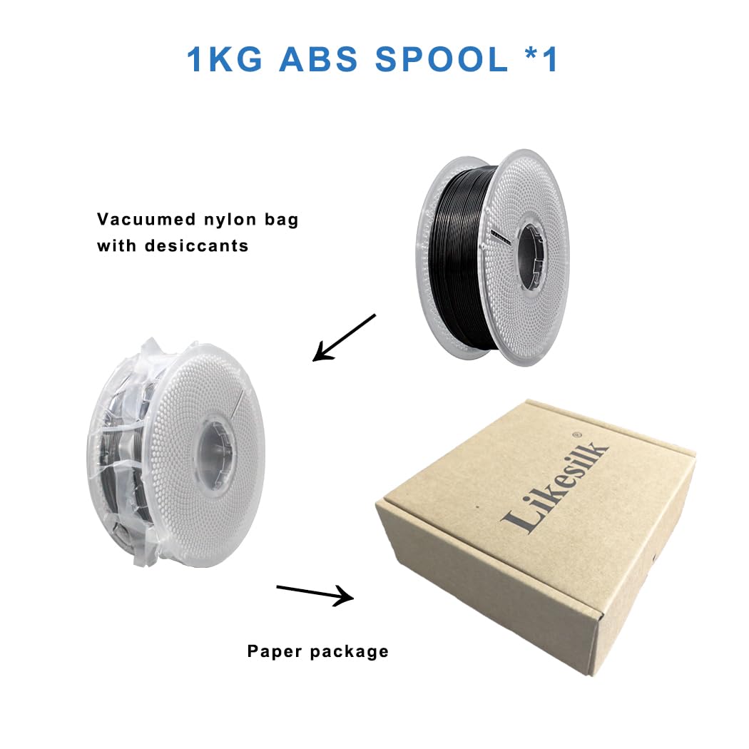 Likesilk ABS Filament 1.75mm, ABS 3D Printer Filament 1.75mm Heat Resistant 1kg Strong & Durable, Dimensional Accuracy +/- 0.02mm (ABS White, 1KG) Likesilk