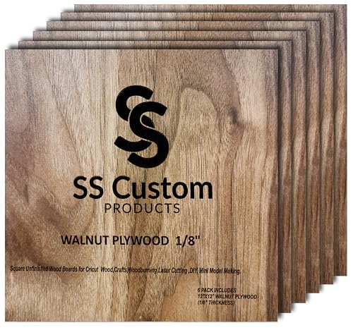 Walnut Plywood Sheets for Crafts 1/8 inch, 3mm Plywood Sheet for Laser Cutting, Wood Burning, Architectural Models, Drawing - 6 Pack Walnut Wood Sheets 12 x 12 inch (SS Custom Products) SS Custom Products