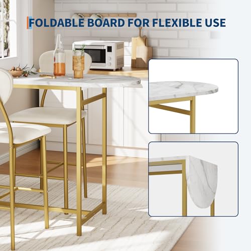 Garvee Dining Table Set for 2, 3-Piece Expandable Bar Table and Chairs Set, with Storage Shelves and Wine Rack, Small Kitchen Dining Set for Living Room, Apartment Garvee