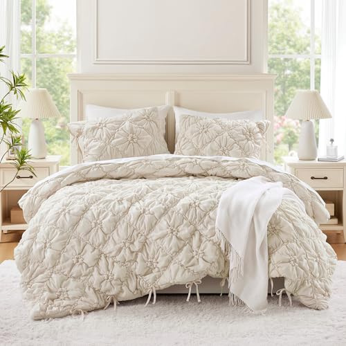 Intelligent Design King Comforter Set – Ivory Lily Puffy Floral Shabby Chic Boho Bedding Comforter Set, Pinch Pleat Bedding Sets, Ultra-Soft, Lightweight & All-Season, King/Cal K Intelligent Design
