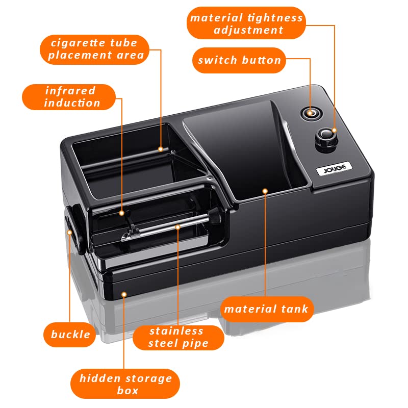 Electric Cigarette Injector Machine Rechargeable Cigarette Rolling Maker Infrared Sensing Portable Tobacco Injector Household Automatic Rolling Machine 6.5mm Tube (Silver) Malisseladi