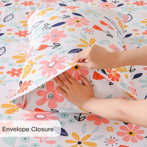 Yibeizi Floral Sheet Set for Girls Twin, Kids Cute Print Bedsheets Microfiber Deep Pocket Flower Patterned Bed Sheet & Pillowcase Sets 3 Pieces Yibeizi