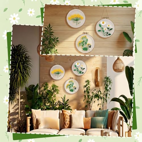 Ovveroche 3 Sets Embroidery Kit for Beginners, Flower Cross Stitch Kits for Adults, Starter, Hand Craft Lover Practice with Floral Stamped Pattern Yellow