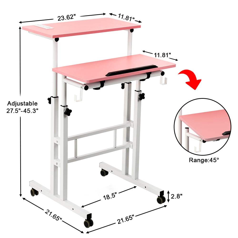SIDUCAL Mobile Stand Up Desk, Adjustable Laptop Desk with Wheels, Home Office Workstation with USB Ports and Outlets, SIDUCAL