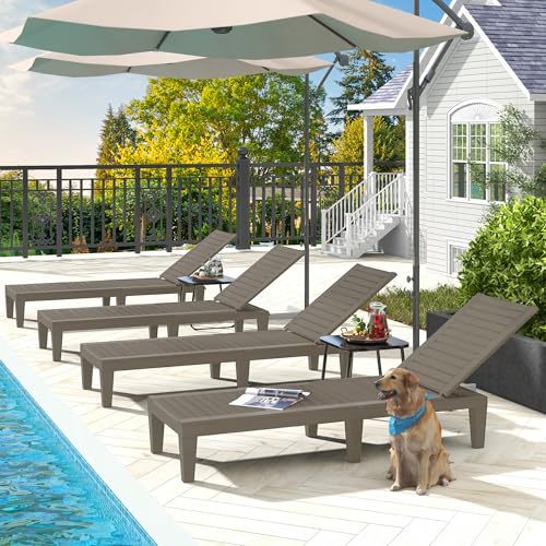 DWVO Outdoor Chaise Lounge, Pool Lounge Chair Set of 4 w/ 5-Level Backrest, Waterproof & Easy Assembly Patio Lounge Chair for Garden, Pool, and Beach (Taupe)
