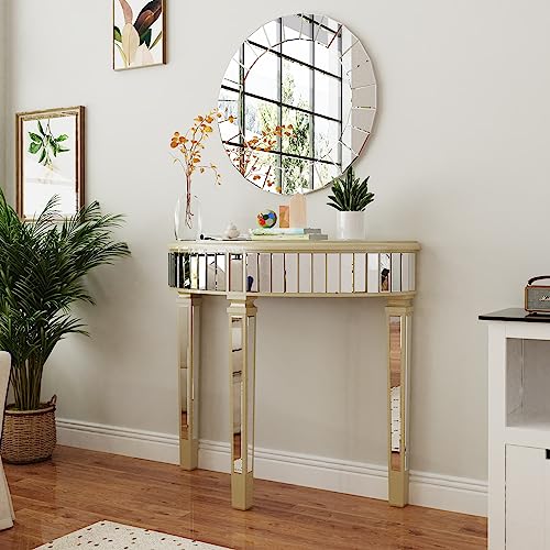 Artloge Half-Moon Mirrored Console Table Tall Semi Circle Entryway Desk 3 Legs Artloge