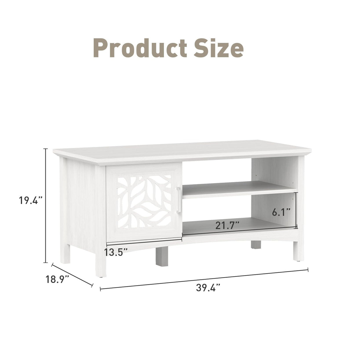 Bonzy Home 39.4" Wooden Coffee Table with Mirror Doors, Modern Center Table with Storage and Open Shelves, Rectangle Coffee Tables for Living Room, Apartment, White Ash Bonzy Home