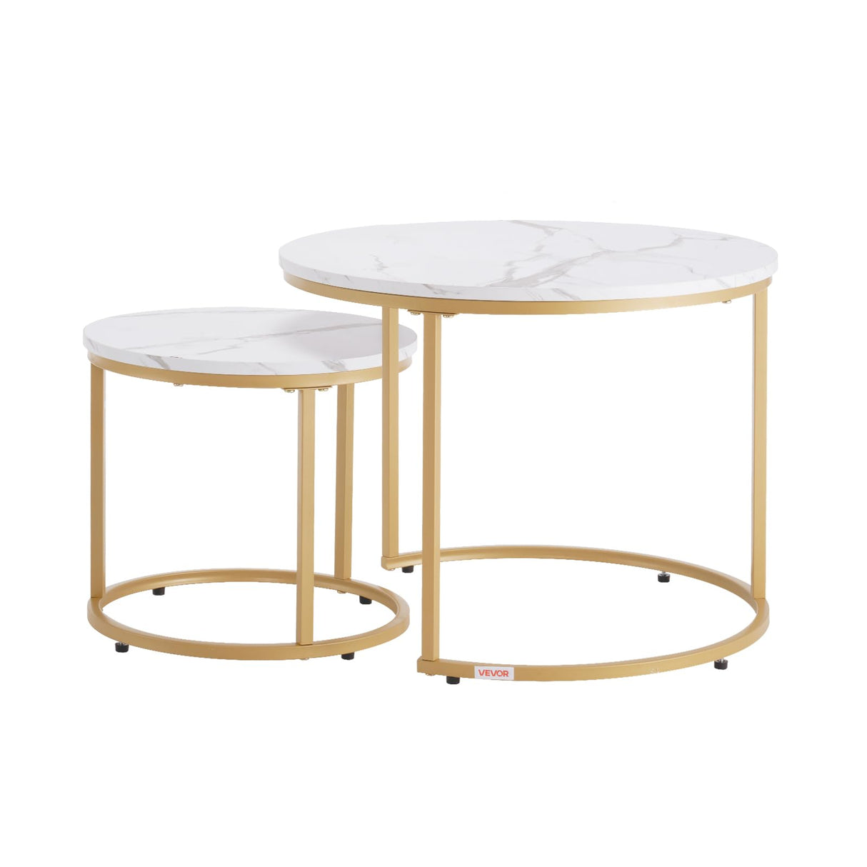 VEVOR Nesting Tables, Coffee Table Set of 2, 23.6 inch Round Coffee Table, Small Coffee Tables Night Stand with Metal Frame, for Living Room, Bedroom, Office (White & Gold) VEVOR