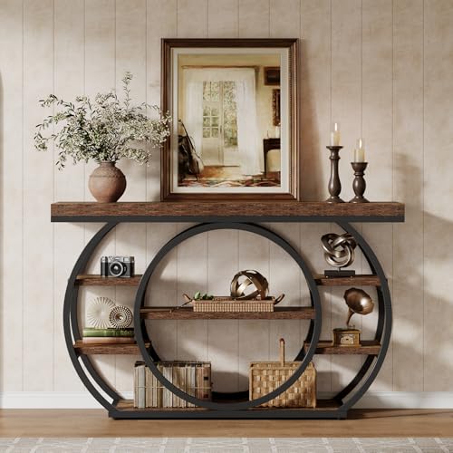 Tribesigns 47" Console Table for Living Room, 5-Tier Industrial Entryway Table with Metal Frame, Narrow Sofa Table Behind Couch Accent Tables for Entryway, Hallway, Foyer, Rustic Brown Tribesigns