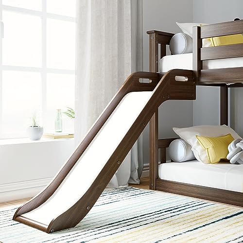 Max & Lily Twin Over Twin Low Bunk with Slide and Ladder, Wooden Bunk beds with 14” Safety Guardrail for Kids, Toddlers, Boys, Girls, Teens, Bedroom Furniture, Walnut Max & Lily