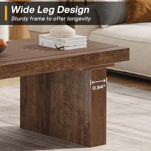Tribesigns Rectangle Coffee Table: 47.24-Inch Wood Modern Coffee Table Cocktail Table for Living Room, Farmhouse Coffee Table Center Table Tea Table with Slat Tabletop, Rustic Brown Tribesigns