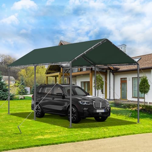 10x20 FT Heavy Duty Carport Car Tent Car Canopy Storage Shed,Portable Garage Party Tent,Portable Garage All-Season Tarp for Car,Truck,SUV,Party (Green) GREZJXC